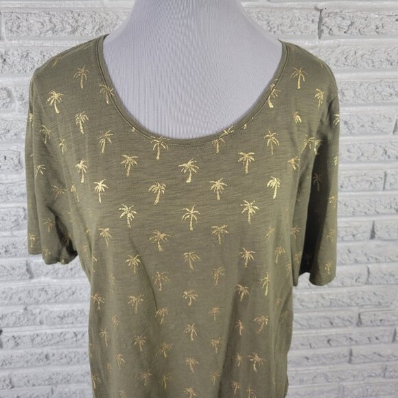 Chicos Women Top 3 Standard XL Ultimate Tee Comfy Green Gold Palm Trees NOV72XE - Picture 3 of 8